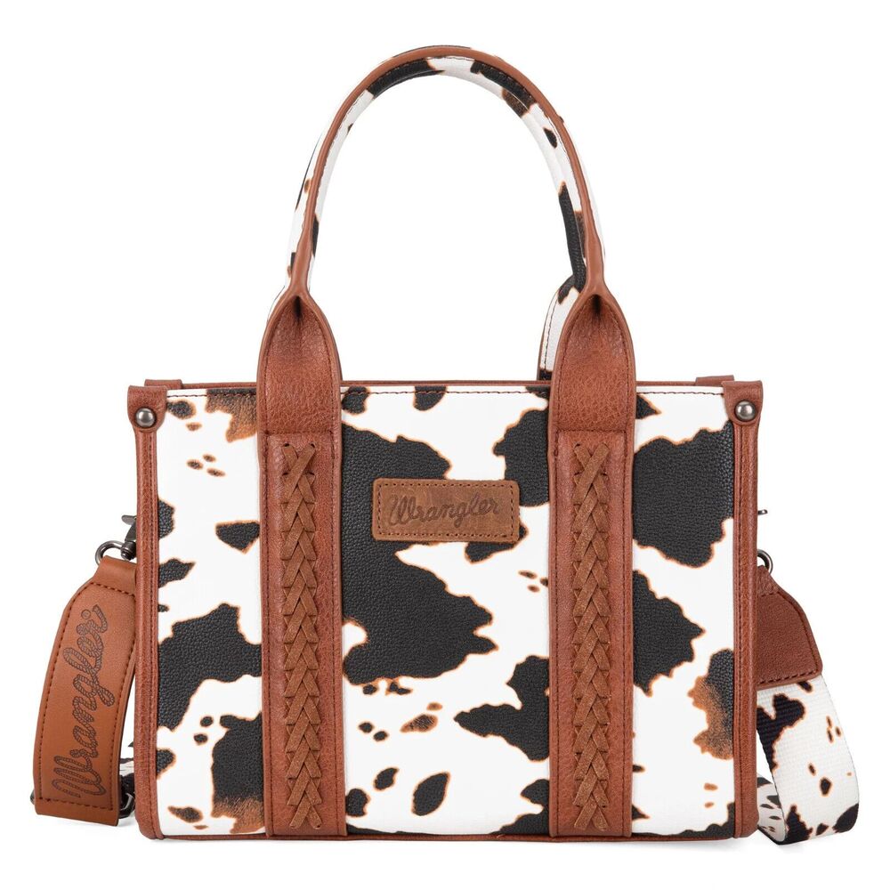 WG133-8120S Wrangler Cow Print Concealed Carry Tote/Crossbody - Brown